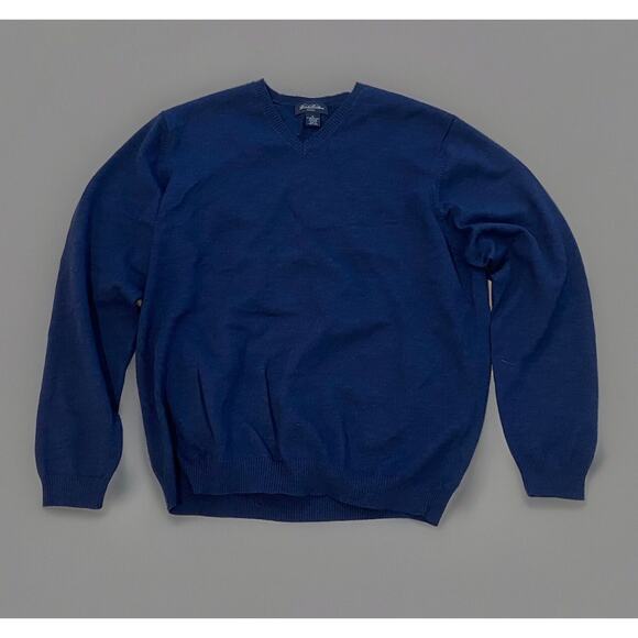 Brooks Brothers Sweater XL Men Blue Merino Wool V-Neck Pullover Stretch EUC - Picture 1 of 3